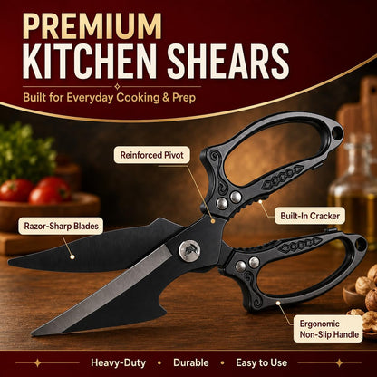 Silver Kitchen Shears Heavy Duty Stainless Steel, Multipurpose Cooking Scissors for Meat, Chicken, Poultry & Vegetables, Sharp Food Scissors for Kitchen Use