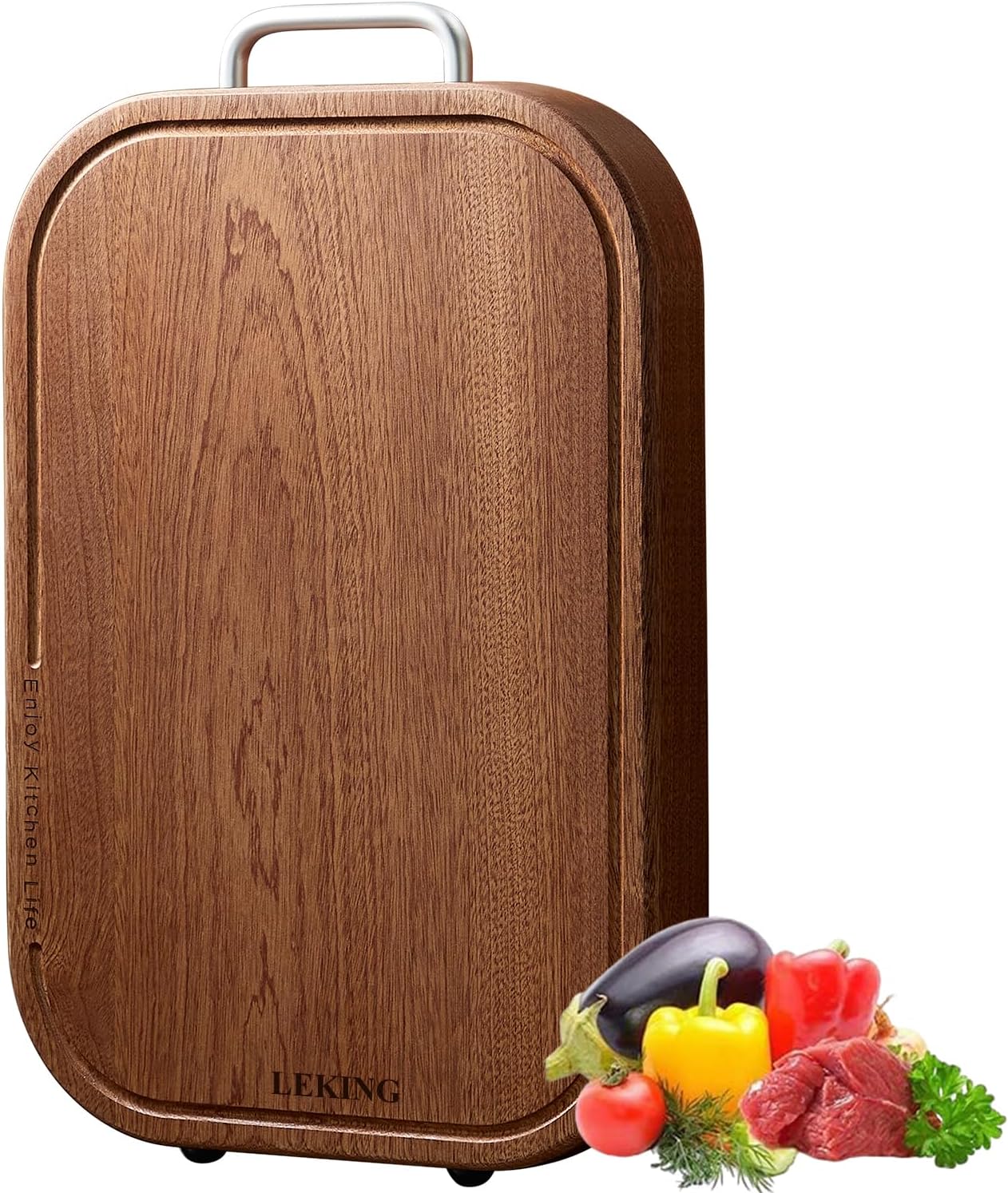 Premium Solid Ebony Wood Cutting Board for Kitchen - 14.5"x9.5"x1" Double Sided Butcher Block, Thick Chopping Board with Juice Groove & Non-Slip Feet, Food Grade Serving Board for Meat Veggie