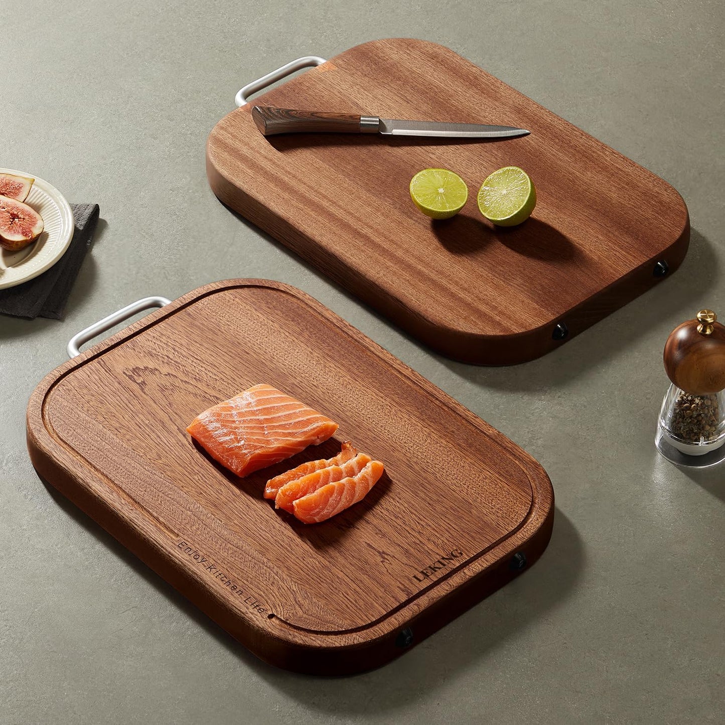 Premium Solid Ebony Wood Cutting Board for Kitchen - 14.5"x9.5"x1" Double Sided Butcher Block, Thick Chopping Board with Juice Groove & Non-Slip Feet, Food Grade Serving Board for Meat Veggie