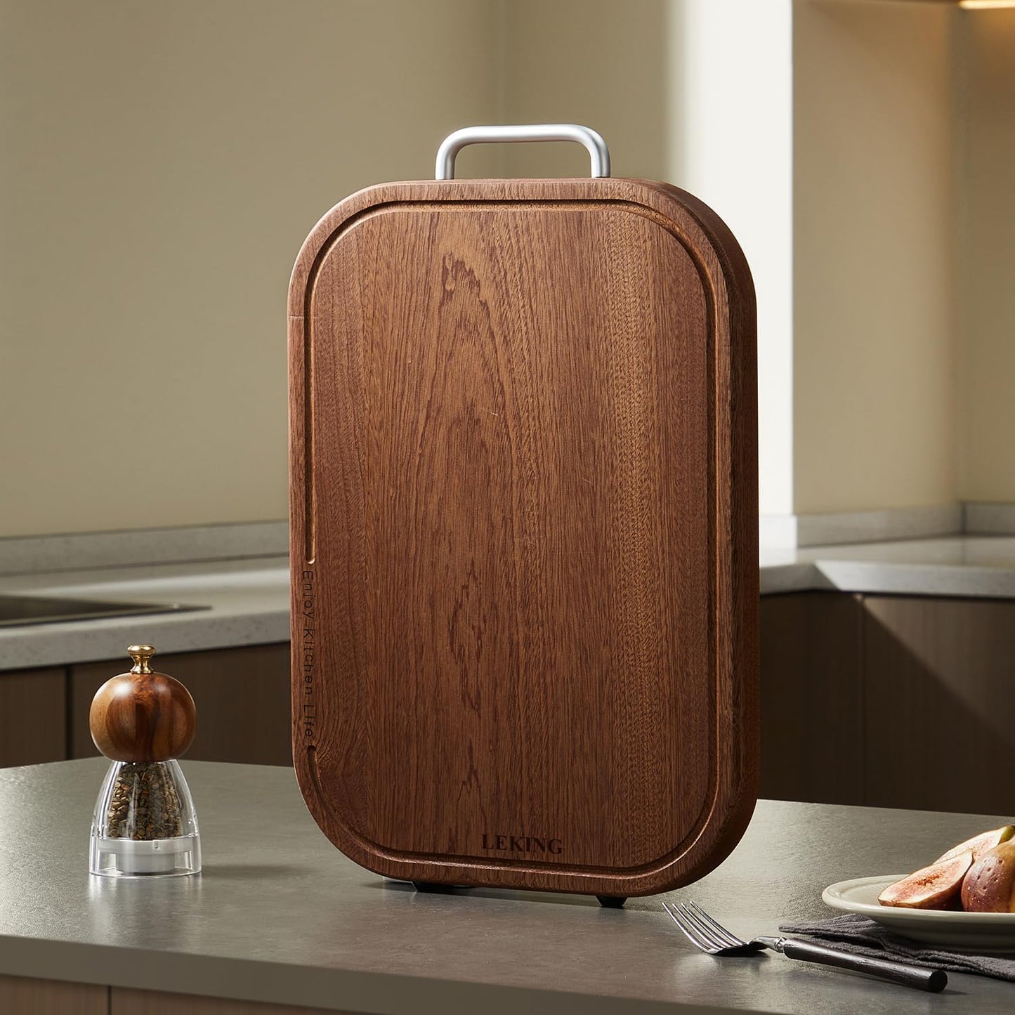 Premium Solid Ebony Wood Cutting Board for Kitchen - 14.5"x9.5"x1" Double Sided Butcher Block, Thick Chopping Board with Juice Groove & Non-Slip Feet, Food Grade Serving Board for Meat Veggie