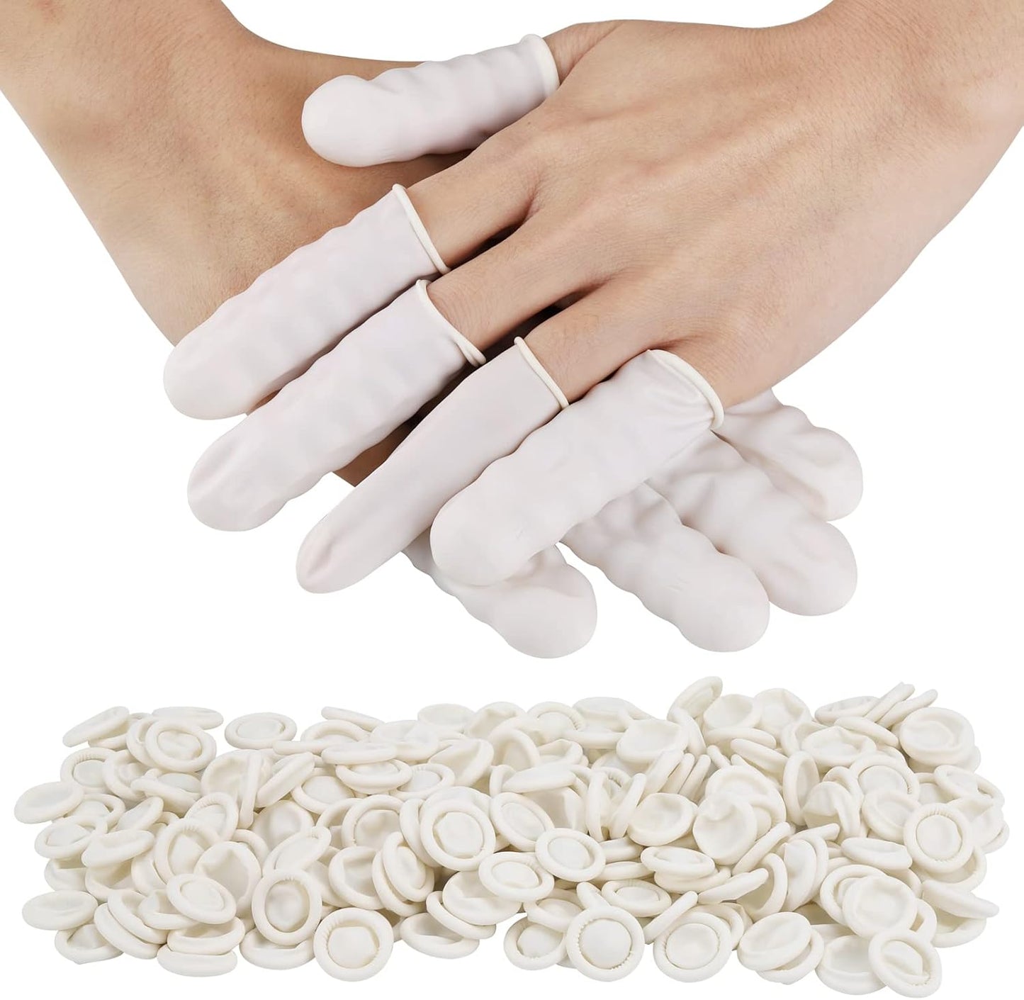 300Pcs Finger Cots LargeLatex Finger Cots White Finger Protectors for Injured Finger,Cracked Finger,Sports