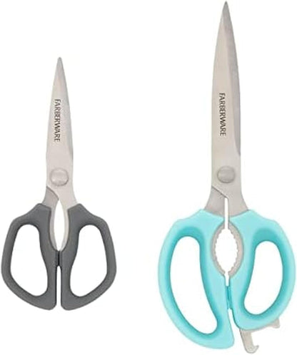 Comfort Grip Kitchen Scissors, 2 Pack, Aqua and Gray