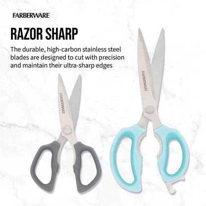 Comfort Grip Kitchen Scissors, 2 Pack, Aqua and Gray