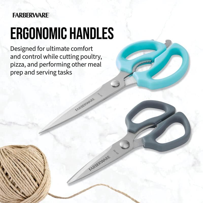Comfort Grip Kitchen Scissors, 2 Pack, Aqua and Gray