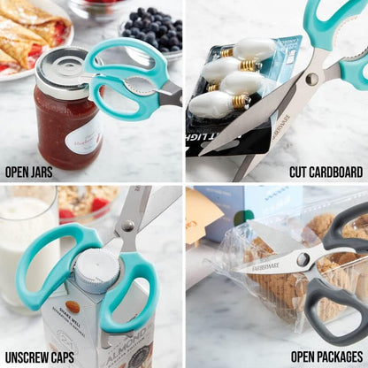 Comfort Grip Kitchen Scissors, 2 Pack, Aqua and Gray