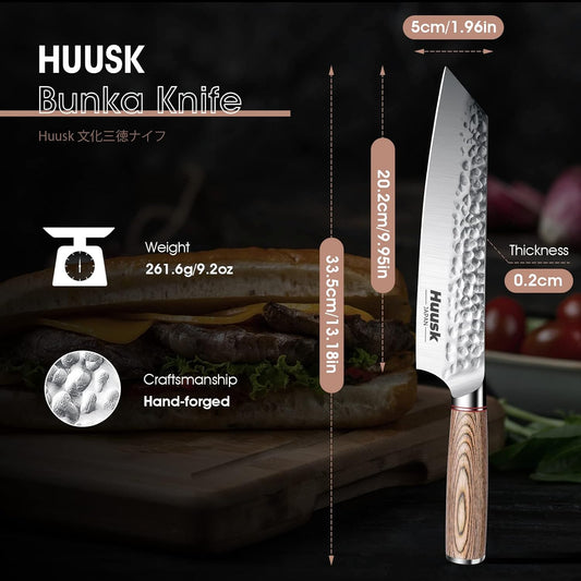 Huusk Japanese Chef Knife for Home & Kitchen, 8" Japanese Kiritsuke Knife | Ultra Sharp Cooking Knifes for Sushi Fish Meat, High Carbon Stainless Steel & Pakkawood Handle, Gift Idea for Men Women