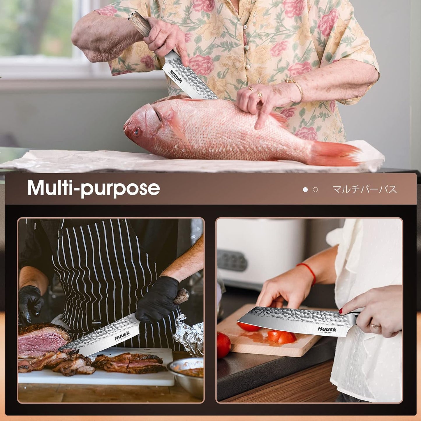Huusk Japanese Chef Knife for Home & Kitchen, 8" Japanese Kiritsuke Knife | Ultra Sharp Cooking Knifes for Sushi Fish Meat, High Carbon Stainless Steel & Pakkawood Handle, Gift Idea for Men Women