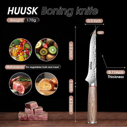 Huusk Japanese Chef Knife for Home & Kitchen, 8" Japanese Kiritsuke Knife | Ultra Sharp Cooking Knifes for Sushi Fish Meat, High Carbon Stainless Steel & Pakkawood Handle, Gift Idea for Men Women