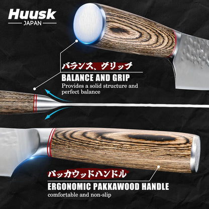 Huusk Japanese Chef Knife for Home & Kitchen, 8" Japanese Kiritsuke Knife | Ultra Sharp Cooking Knifes for Sushi Fish Meat, High Carbon Stainless Steel & Pakkawood Handle, Gift Idea for Men Women