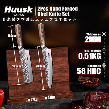 Huusk Japanese Chef Knife for Home & Kitchen, 8" Japanese Kiritsuke Knife | Ultra Sharp Cooking Knifes for Sushi Fish Meat, High Carbon Stainless Steel & Pakkawood Handle, Gift Idea for Men Women