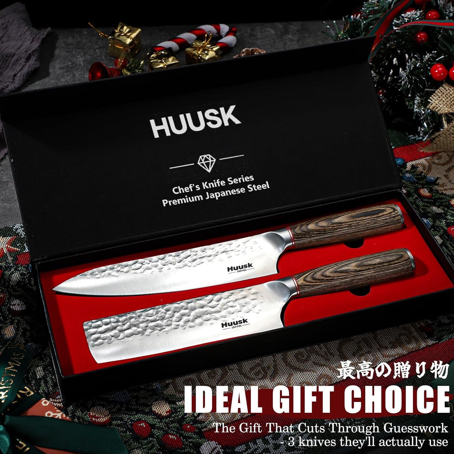 Huusk Japanese Chef Knife for Home & Kitchen, 8" Japanese Kiritsuke Knife | Ultra Sharp Cooking Knifes for Sushi Fish Meat, High Carbon Stainless Steel & Pakkawood Handle, Gift Idea for Men Women