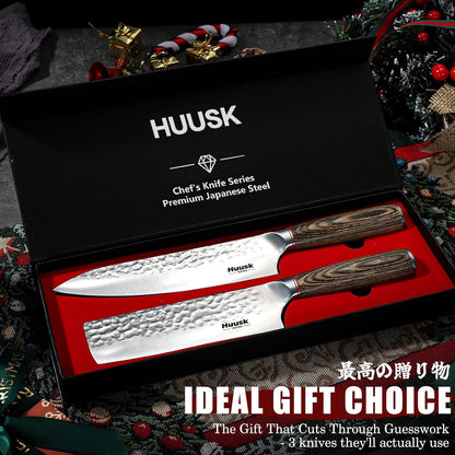 Huusk Japanese Chef Knife for Home & Kitchen, 8" Japanese Kiritsuke Knife | Ultra Sharp Cooking Knifes for Sushi Fish Meat, High Carbon Stainless Steel & Pakkawood Handle, Gift Idea for Men Women