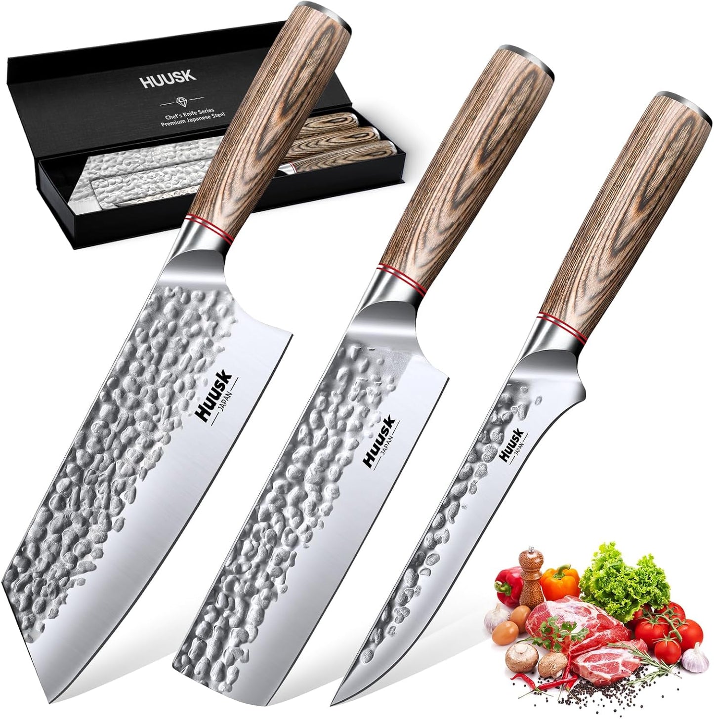 Huusk Japanese Chef Knife for Home & Kitchen, 8" Japanese Kiritsuke Knife | Ultra Sharp Cooking Knifes for Sushi Fish Meat, High Carbon Stainless Steel & Pakkawood Handle, Gift Idea for Men Women