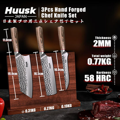 Huusk Japanese Chef Knife for Home & Kitchen, 8" Japanese Kiritsuke Knife | Ultra Sharp Cooking Knifes for Sushi Fish Meat, High Carbon Stainless Steel & Pakkawood Handle, Gift Idea for Men Women