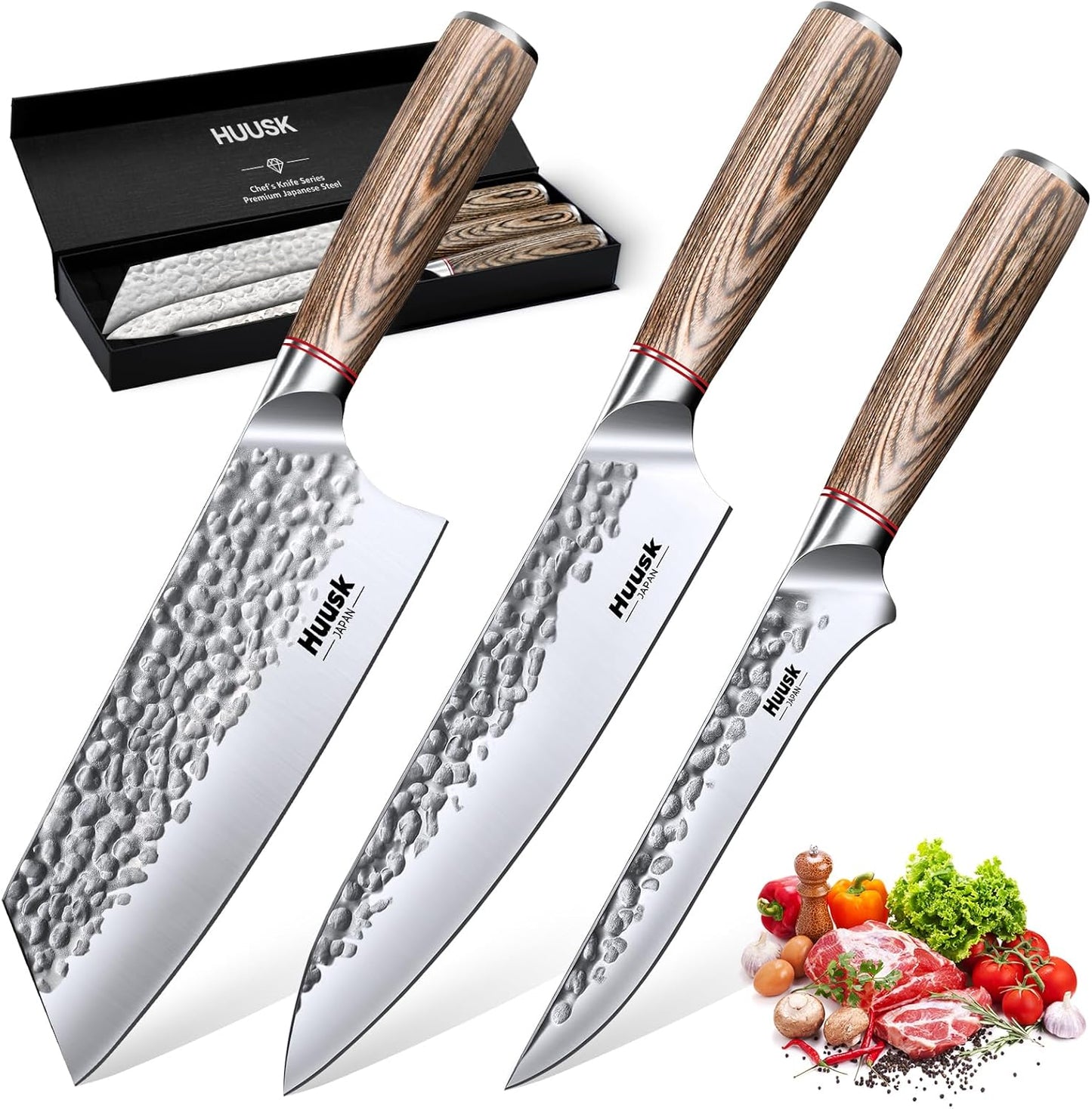 Huusk Japanese Chef Knife for Home & Kitchen, 8" Japanese Kiritsuke Knife | Ultra Sharp Cooking Knifes for Sushi Fish Meat, High Carbon Stainless Steel & Pakkawood Handle, Gift Idea for Men Women
