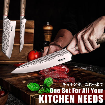 Huusk Japanese Chef Knife for Home & Kitchen, 8" Japanese Kiritsuke Knife | Ultra Sharp Cooking Knifes for Sushi Fish Meat, High Carbon Stainless Steel & Pakkawood Handle, Gift Idea for Men Women