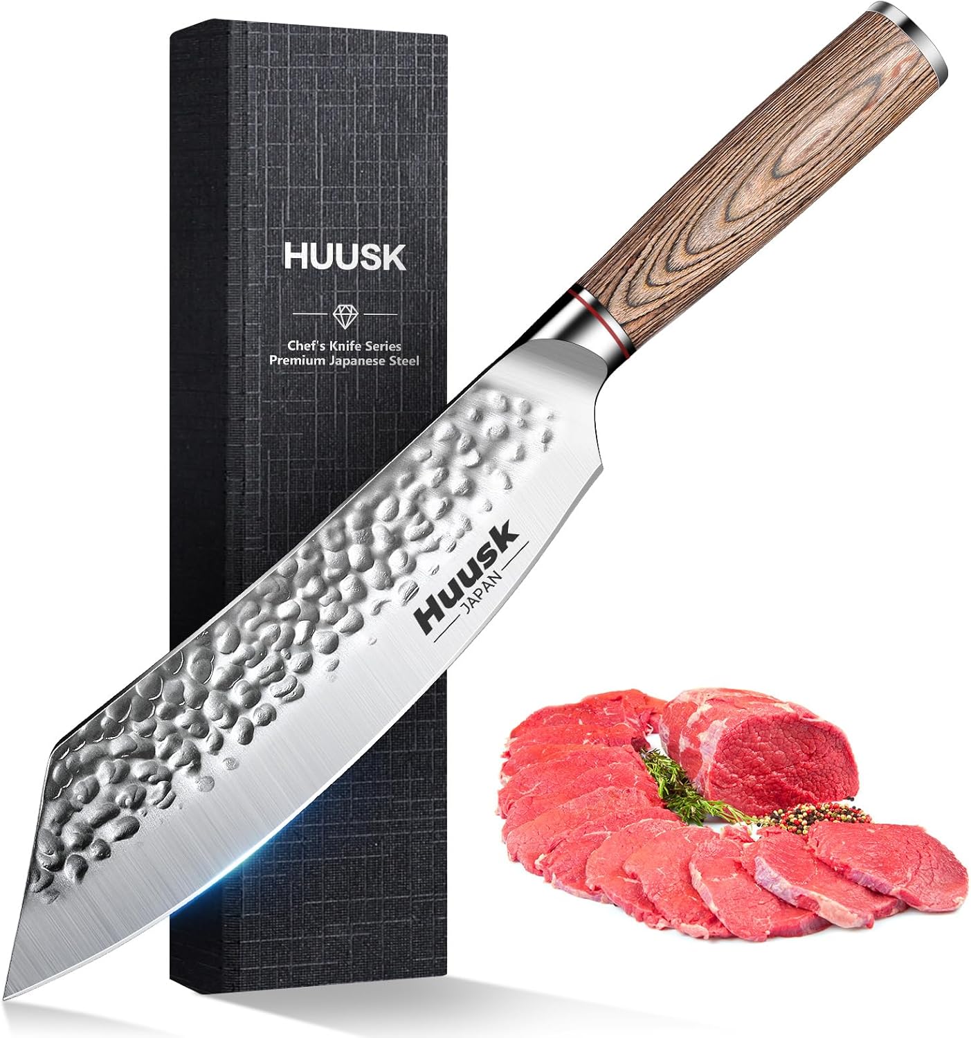 Huusk Japanese Chef Knife for Home & Kitchen, 8" Japanese Kiritsuke Knife | Ultra Sharp Cooking Knifes for Sushi Fish Meat, High Carbon Stainless Steel & Pakkawood Handle, Gift Idea for Men Women