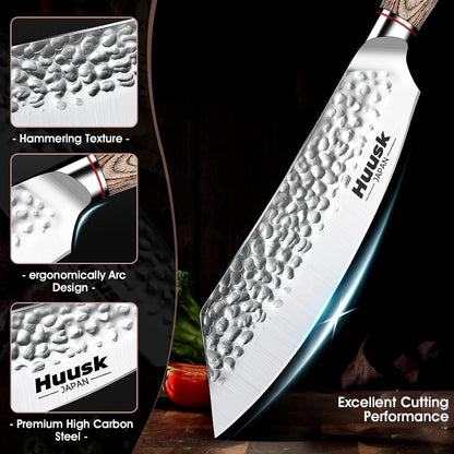 Huusk Japanese Chef Knife for Home & Kitchen, 8" Japanese Kiritsuke Knife | Ultra Sharp Cooking Knifes for Sushi Fish Meat, High Carbon Stainless Steel & Pakkawood Handle, Gift Idea for Men Women