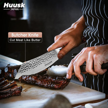 Huusk Japanese Chef Knife for Home & Kitchen, 8" Japanese Kiritsuke Knife | Ultra Sharp Cooking Knifes for Sushi Fish Meat, High Carbon Stainless Steel & Pakkawood Handle, Gift Idea for Men Women