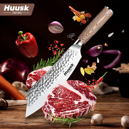 Huusk Japanese Chef Knife for Home & Kitchen, 8" Japanese Kiritsuke Knife | Ultra Sharp Cooking Knifes for Sushi Fish Meat, High Carbon Stainless Steel & Pakkawood Handle, Gift Idea for Men Women