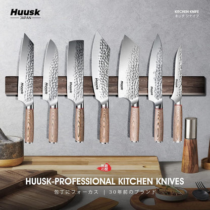 Huusk Japanese Chef Knife for Home & Kitchen, 8" Japanese Kiritsuke Knife | Ultra Sharp Cooking Knifes for Sushi Fish Meat, High Carbon Stainless Steel & Pakkawood Handle, Gift Idea for Men Women