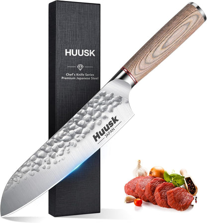 Huusk Japanese Chef Knife for Home & Kitchen, 8" Japanese Kiritsuke Knife | Ultra Sharp Cooking Knifes for Sushi Fish Meat, High Carbon Stainless Steel & Pakkawood Handle, Gift Idea for Men Women