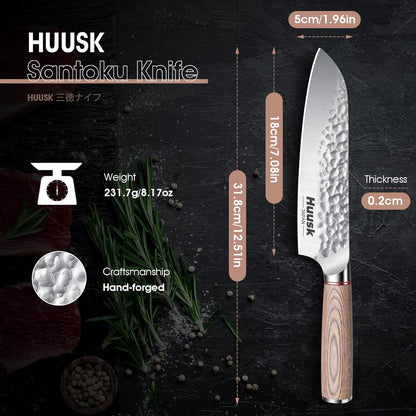 Huusk Japanese Chef Knife for Home & Kitchen, 8" Japanese Kiritsuke Knife | Ultra Sharp Cooking Knifes for Sushi Fish Meat, High Carbon Stainless Steel & Pakkawood Handle, Gift Idea for Men Women