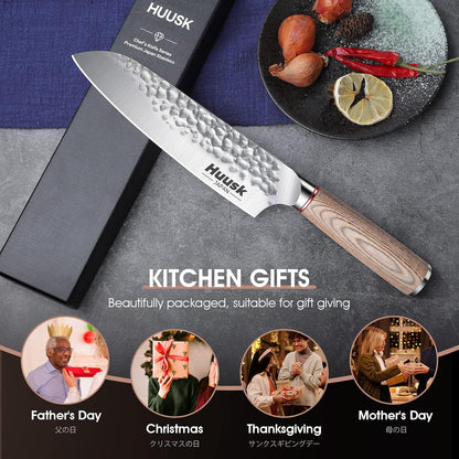 Huusk Japanese Chef Knife for Home & Kitchen, 8" Japanese Kiritsuke Knife | Ultra Sharp Cooking Knifes for Sushi Fish Meat, High Carbon Stainless Steel & Pakkawood Handle, Gift Idea for Men Women