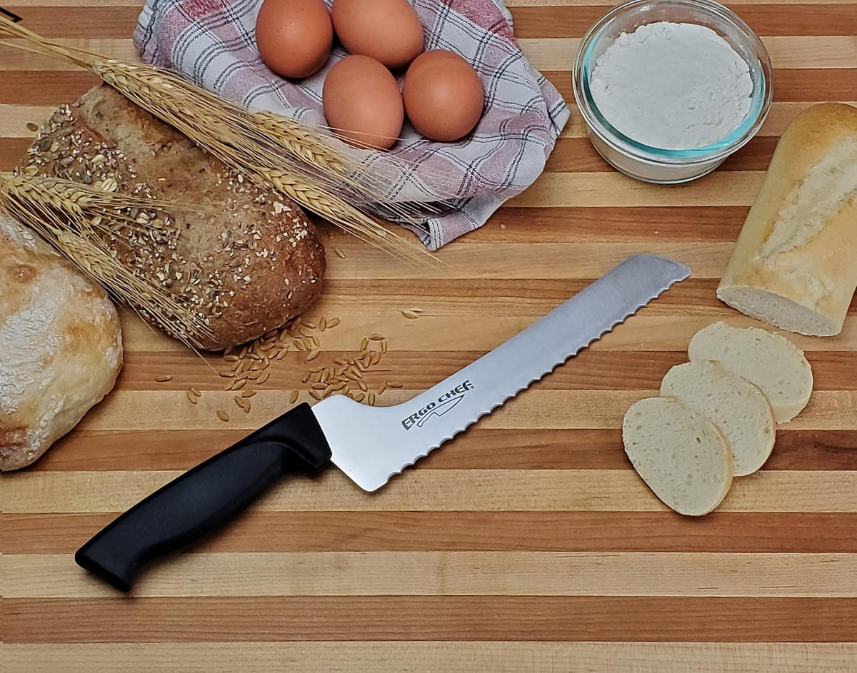 Prodigy Series Serrated Off-Set Bread & Deli Knife Ergonomic Comfort-Grip Handle (8 inch), Black