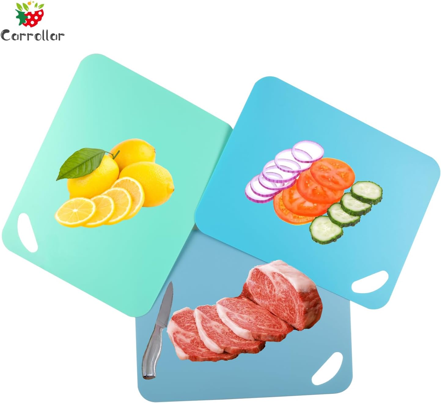 Plastic Flexible Cutting Mats for Kitchen, 3pcs Color Coded Chopping Board Set, Cutting Board Sheet for Kitchen Cooking, Dishwasher Safe （11.5x9"）