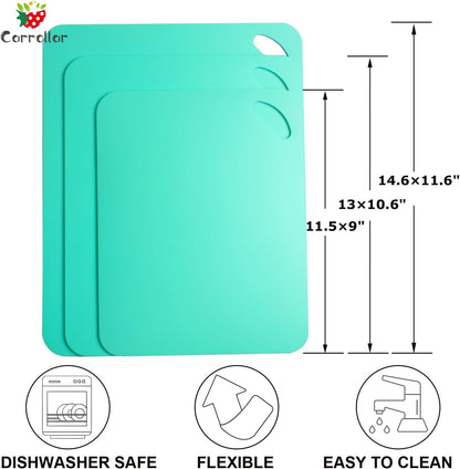 Plastic Flexible Cutting Mats for Kitchen, 3pcs Color Coded Chopping Board Set, Cutting Board Sheet for Kitchen Cooking, Dishwasher Safe （11.5x9"）