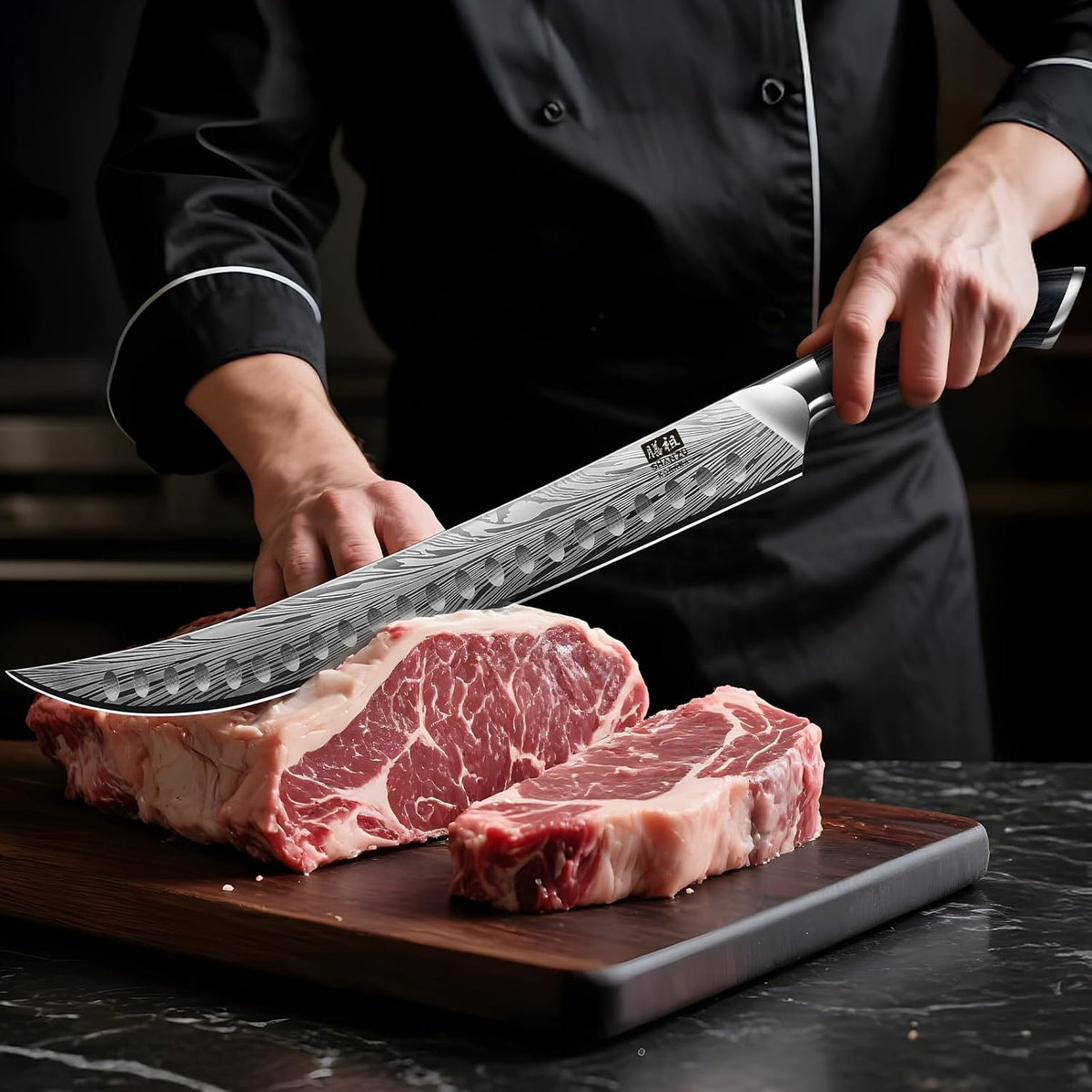 Butcher Knife in High Carbon Powder Steel, 12 Inch Brisket Knife for Meat Cutting, Carving and Slicing Knives with Ergonomic Pakkawood Handle, Ultra Sharp Meat Breaking Knives
