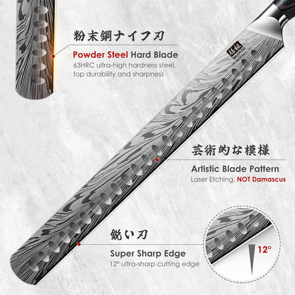 Butcher Knife in High Carbon Powder Steel, 12 Inch Brisket Knife for Meat Cutting, Carving and Slicing Knives with Ergonomic Pakkawood Handle, Ultra Sharp Meat Breaking Knives