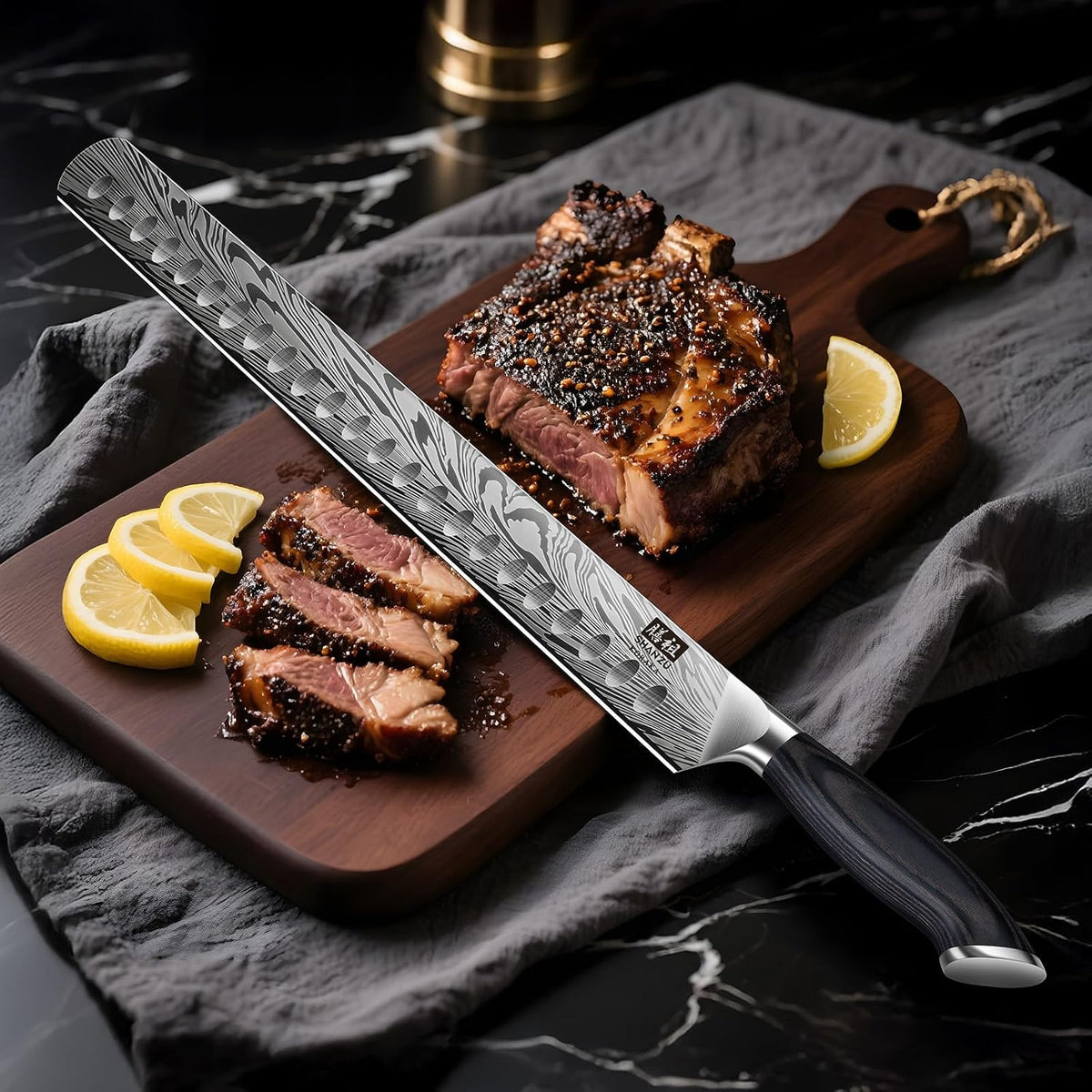 Butcher Knife in High Carbon Powder Steel, 12 Inch Brisket Knife for Meat Cutting, Carving and Slicing Knives with Ergonomic Pakkawood Handle, Ultra Sharp Meat Breaking Knives