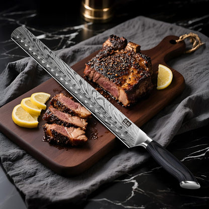 Butcher Knife in High Carbon Powder Steel, 12 Inch Brisket Knife for Meat Cutting, Carving and Slicing Knives with Ergonomic Pakkawood Handle, Ultra Sharp Meat Breaking Knives