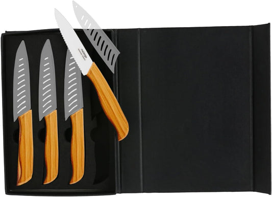 8-Piece Ceramic Steak Knife Set with Bamboo Handle and White Blade | 8-Piece
