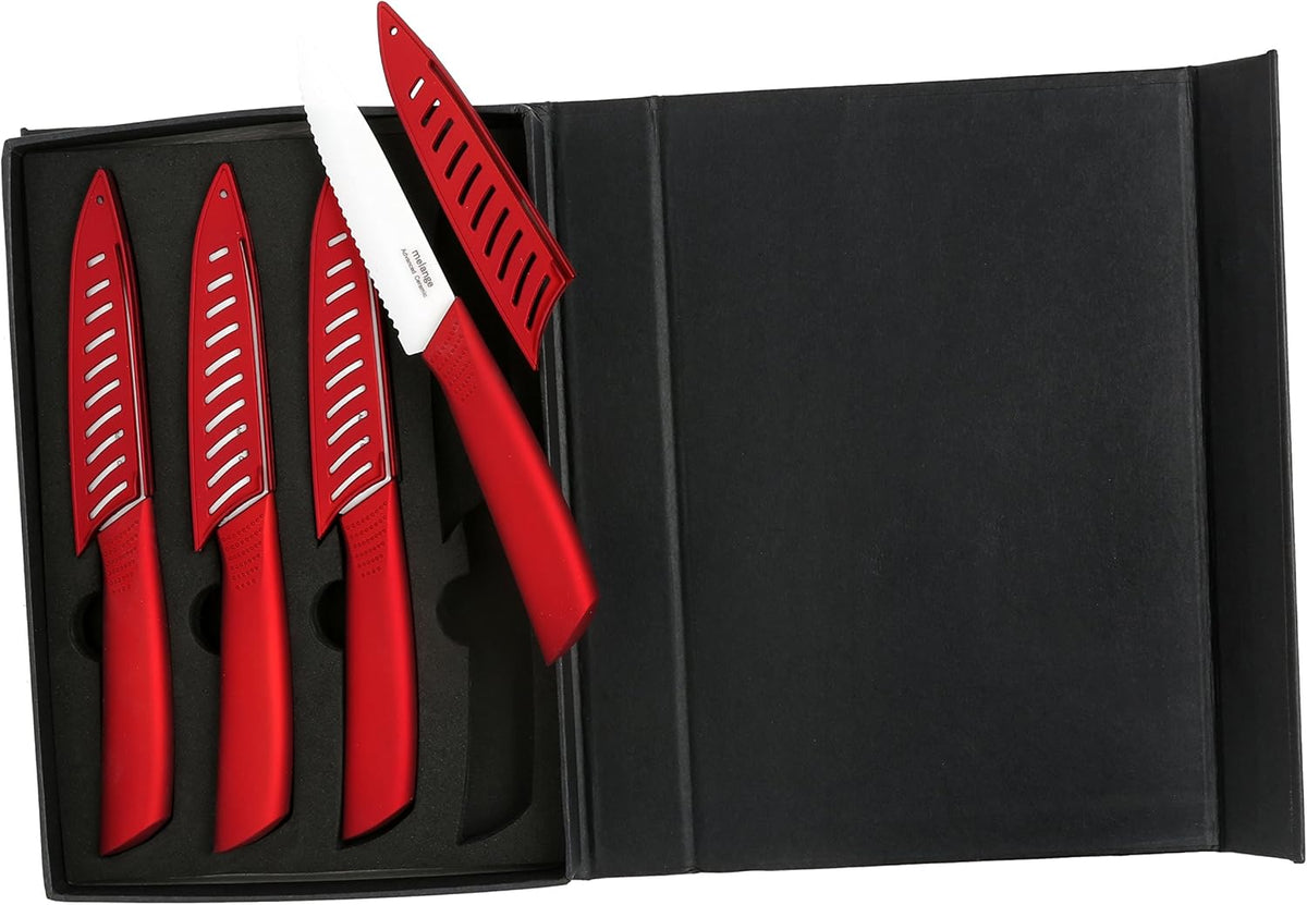8-Piece Ceramic Steak Knife Set with Bamboo Handle and White Blade | 8-Piece