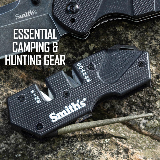 Smith’s Pocket Pal Tactical Knife Sharpener - 2 Stage Sharpener & Diamond Sharpening Rod - Pocket Clip - Outdoor Hunting Knife & Hook Sharpener - Compact & Lightweight