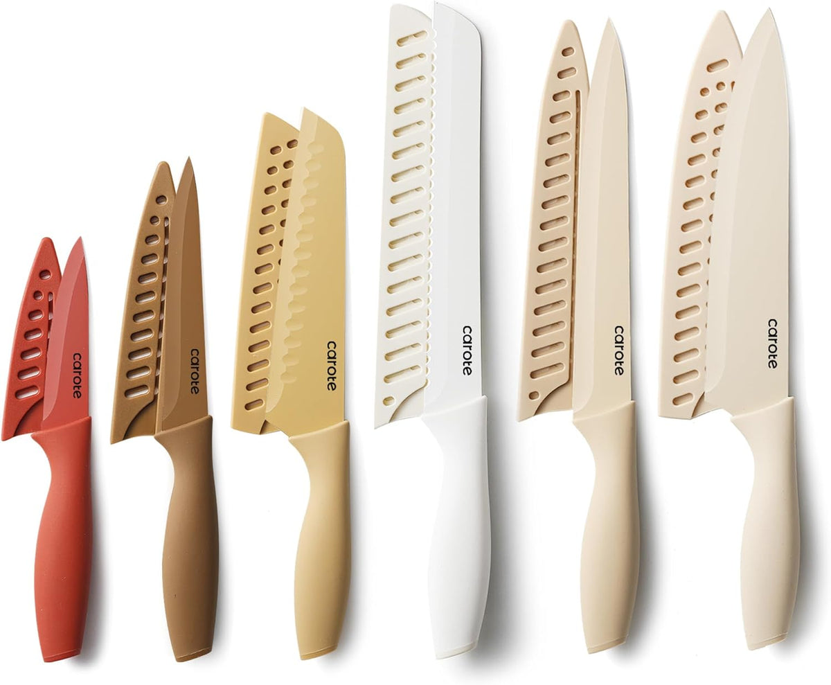 Kitchen Knife Set, 6 Color-Coded Knives and 6 Blade Guards, 12-Piece