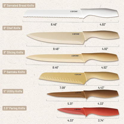 Kitchen Knife Set, 6 Color-Coded Knives and 6 Blade Guards, 12-Piece
