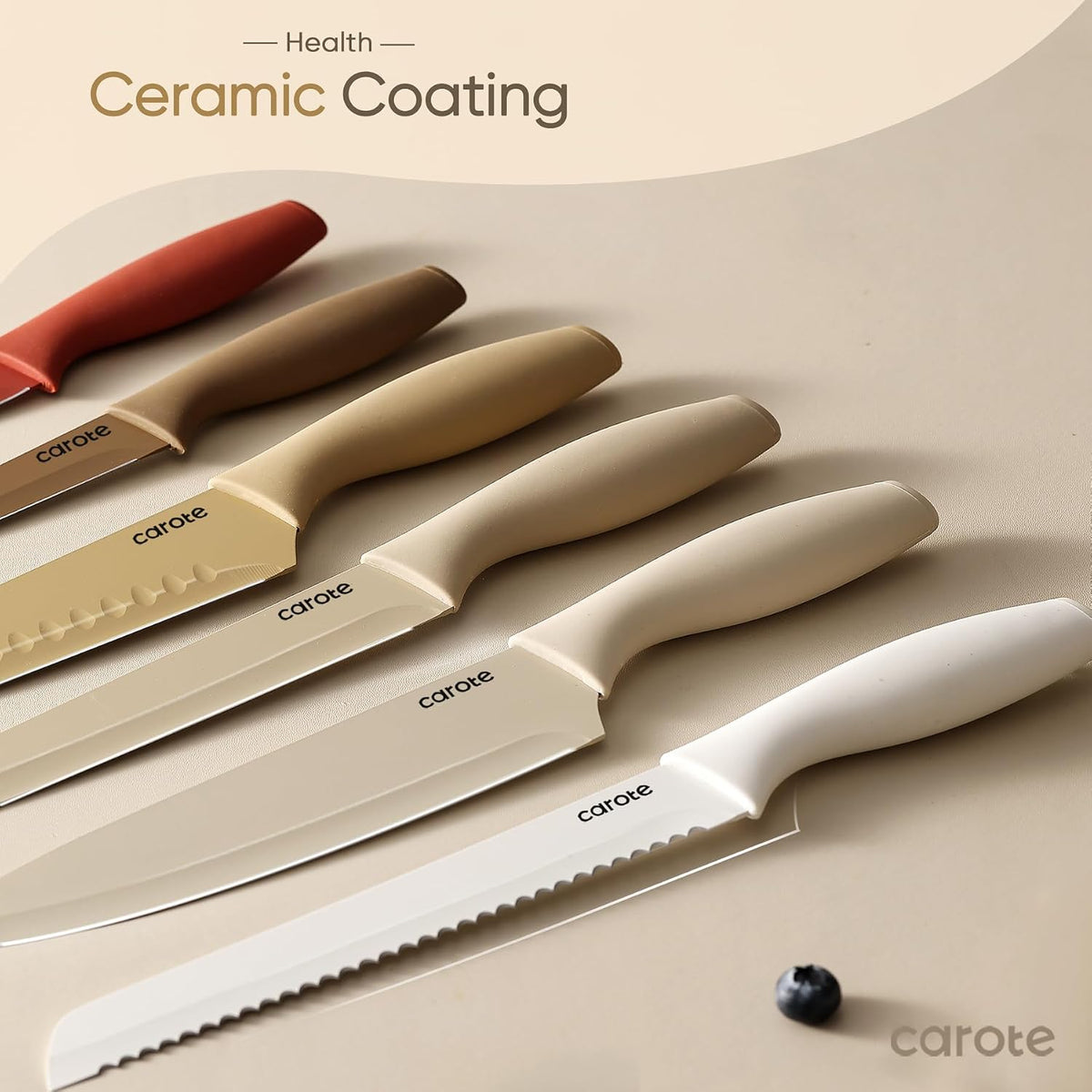 Kitchen Knife Set, 6 Color-Coded Knives and 6 Blade Guards, 12-Piece