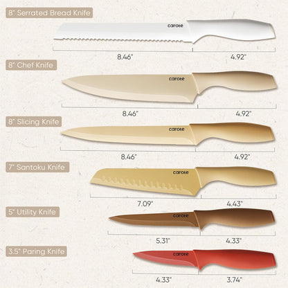 Kitchen Knife Set, 6 Color-Coded Knives and 6 Blade Guards, 12-Piece