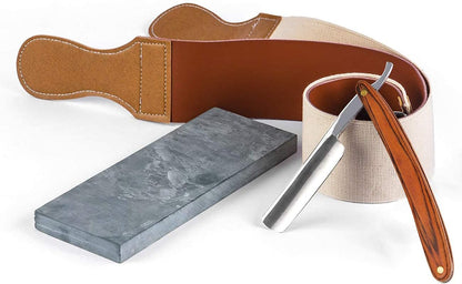 Straight Razor Shave Ready Handmade Sharpened, 420 Steel Straight Razor Blade, 2 Layers Long Leather Canvas Strop, Sharpening Stone,2 Side Grit 3000 Waterstone Knife Sharpener