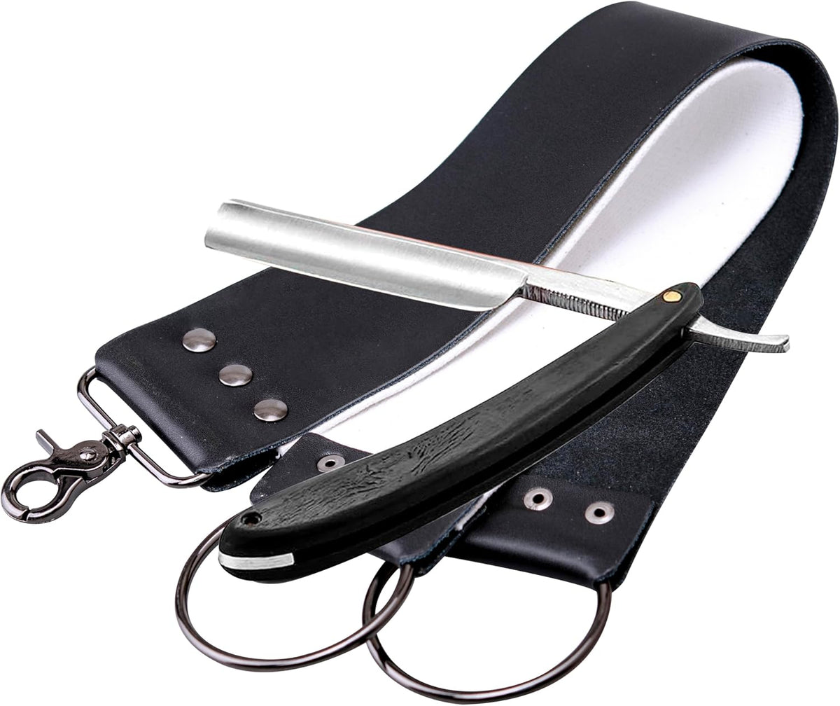 Straight Razor Shave Ready Handmade Sharpened, 420 Steel Straight Razor Blade, 2 Layers Long Leather Canvas Strop, Sharpening Stone,2 Side Grit 3000 Waterstone Knife Sharpener