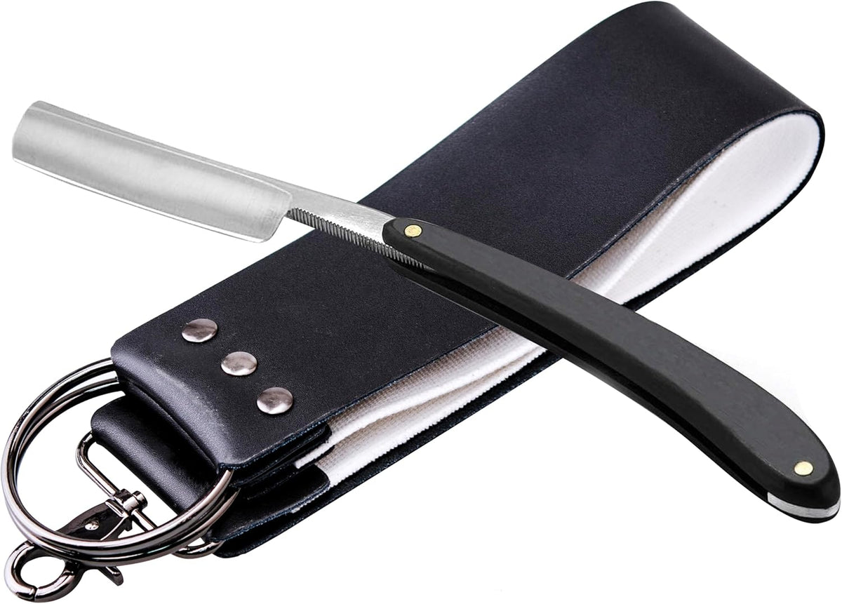 Straight Razor Shave Ready Handmade Sharpened, 420 Steel Straight Razor Blade, 2 Layers Long Leather Canvas Strop, Sharpening Stone,2 Side Grit 3000 Waterstone Knife Sharpener
