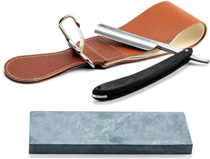 Straight Razor Shave Ready Handmade Sharpened, 420 Steel Straight Razor Blade, 2 Layers Long Leather Canvas Strop, Sharpening Stone,2 Side Grit 3000 Waterstone Knife Sharpener