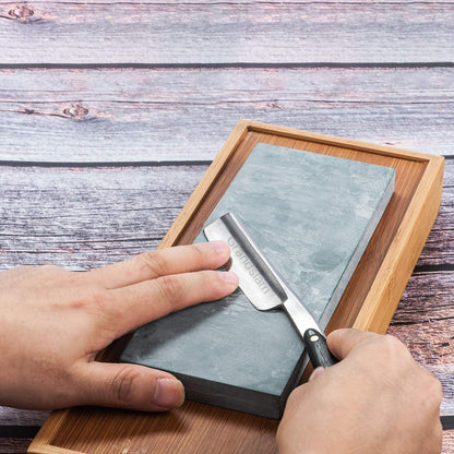 Straight Razor Shave Ready Handmade Sharpened, 420 Steel Straight Razor Blade, 2 Layers Long Leather Canvas Strop, Sharpening Stone,2 Side Grit 3000 Waterstone Knife Sharpener
