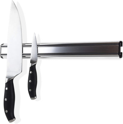 16-Inch Heavy-Duty Aluminum Knife Strip Magnetic Knife Holder Rack for Kitchen Organization, Wall-Mounted, Silver, 16"L x 2"W x 1"H