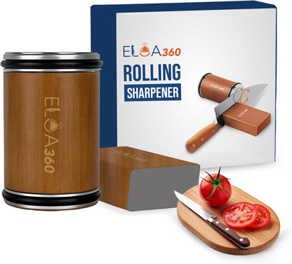 Knife Sharpener, Rolling Knife Sharpener Kit with Diamond and Ceramic Discs with 15° and 20° Magnetic Angle, kitchen knife sharpener, Razor-Sharp knife sharpening Tool (Stainless Steel)