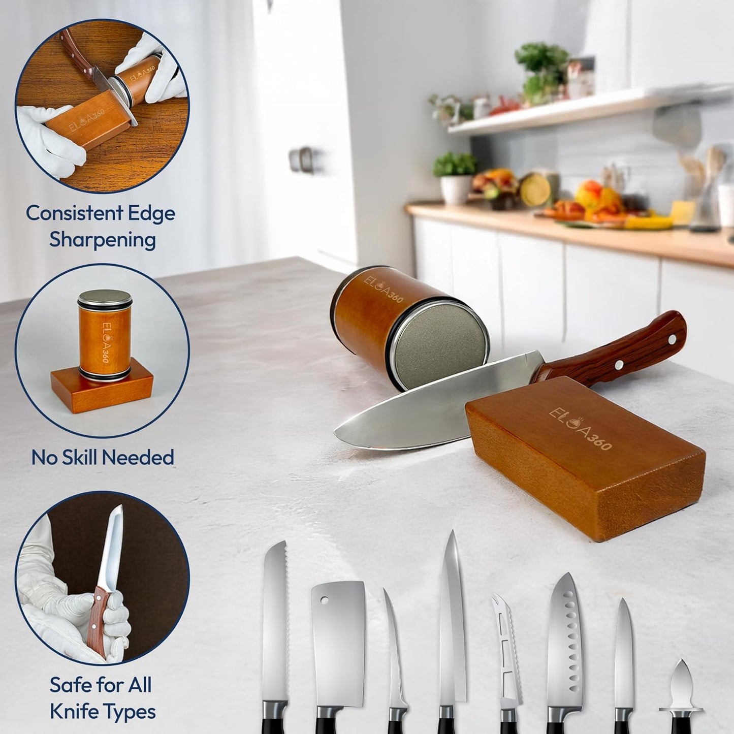 Knife Sharpener, Rolling Knife Sharpener Kit with Diamond and Ceramic Discs with 15° and 20° Magnetic Angle, kitchen knife sharpener, Razor-Sharp knife sharpening Tool (Stainless Steel)